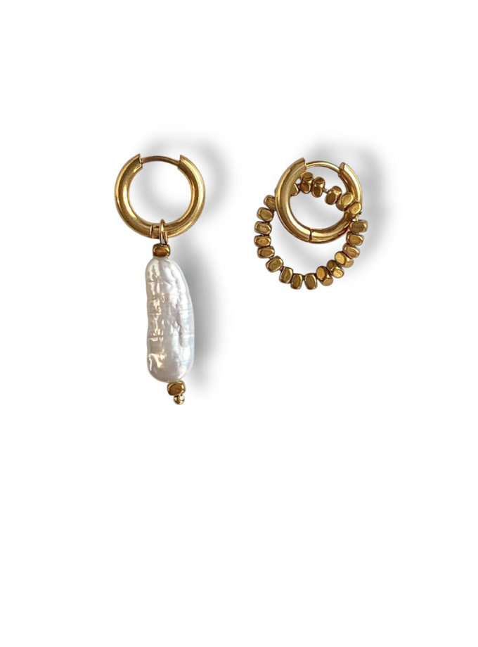 Сережки з гематитом та перлиною NSTONE (NST_NS49)