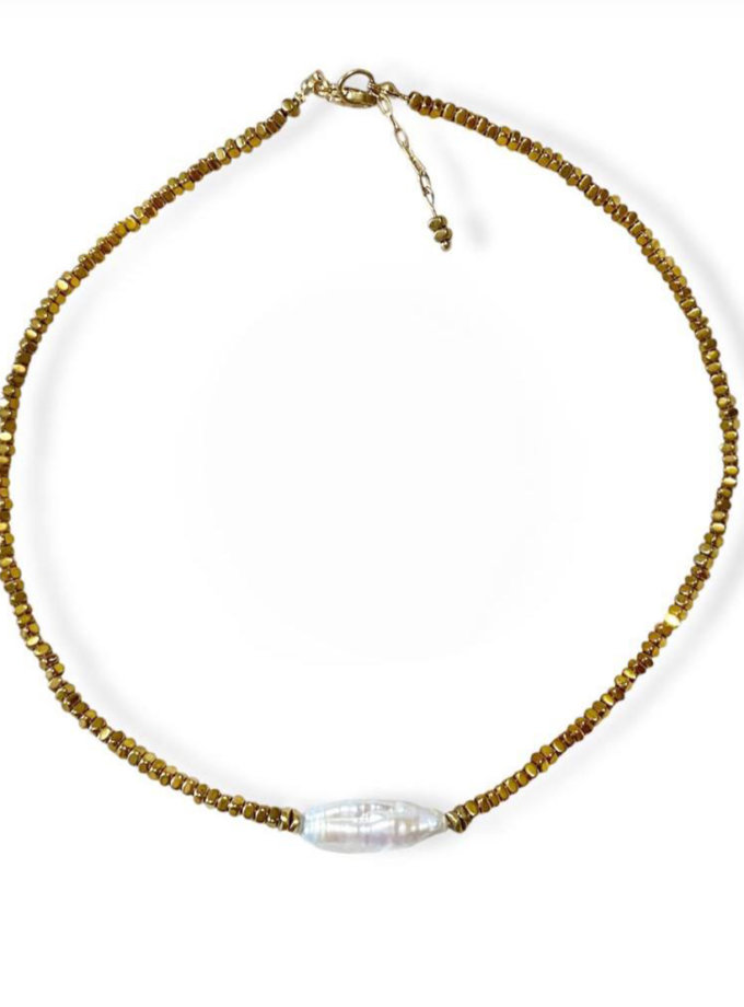 Намисто з дрібного гематиту з прямокутною перлиною NSTONE (NST_NS48)