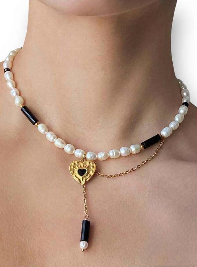 Намисто з перлин чорного оніксу та підвіскою серце NSTONE (NST_NS44)