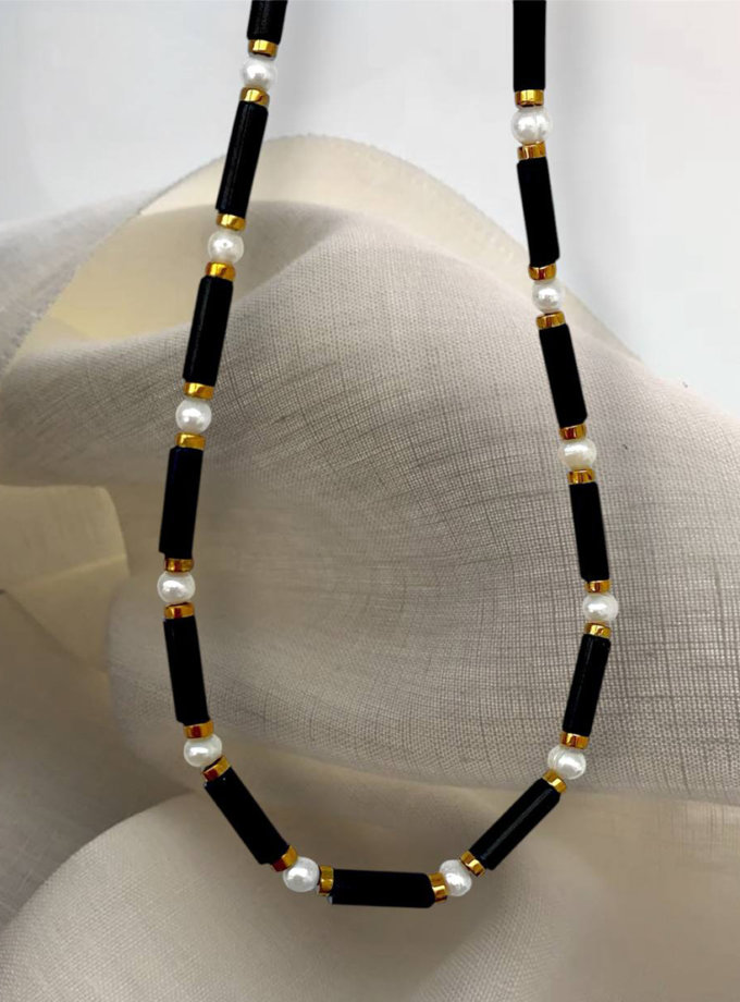 Чокер з чорного каміння та перлин NSTONE (NST_NS45)