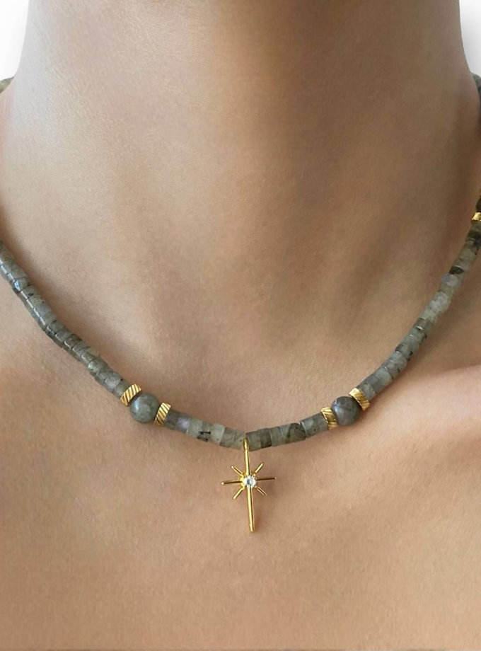 Намисто з лабрадариту та позолоченою підвіскою зірка NSTONE (NST_NS46)