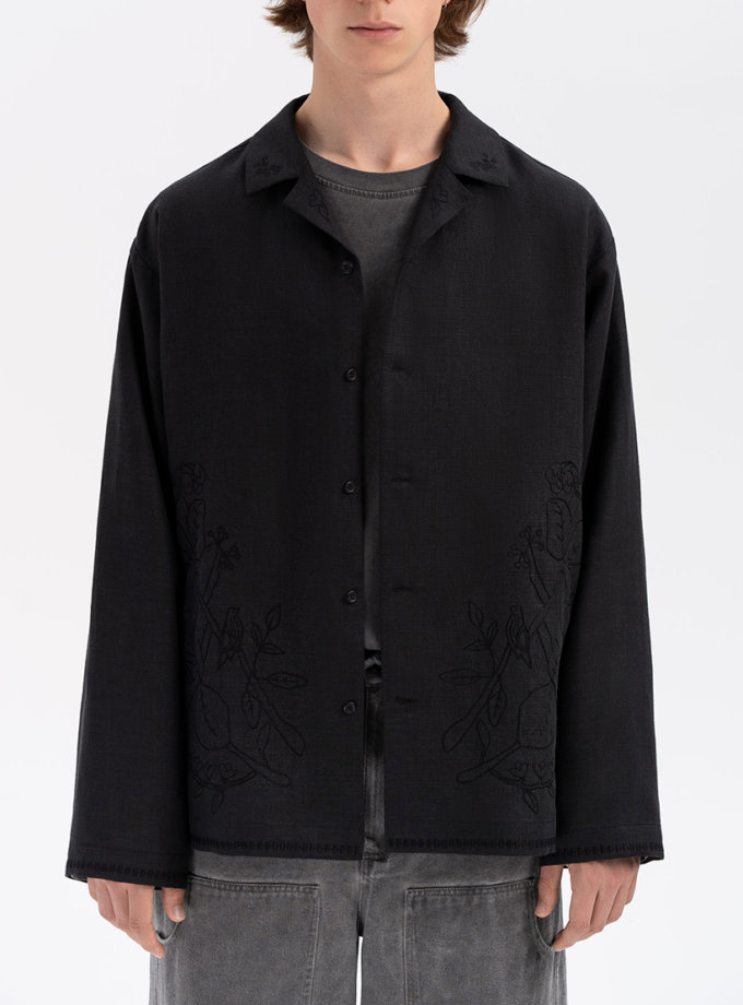 Чорна сорочка з вишивкою в тон Глід ETNODIM (ETN_glid_bl)