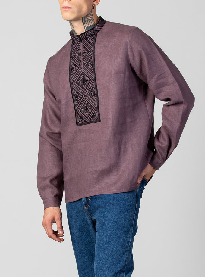 Чоловіча сорочка з чорним геометричним орнаментом Troyan Dark ETNODIM (ETN_Troyan_Dark) - фото 11