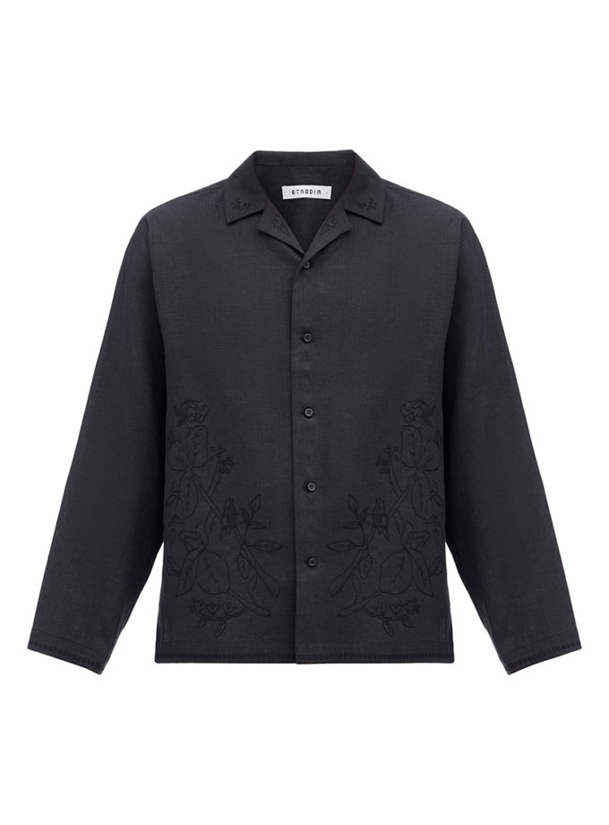 Чорна сорочка з вишивкою в тон Глід ETNODIM (ETN_glid_bl)
