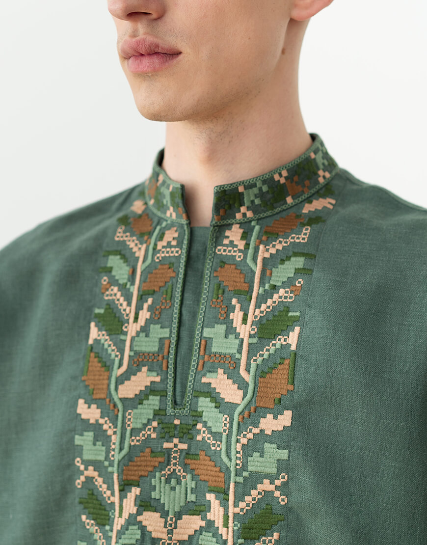 Bgl0eHcMa3TiBOn7XdHNs66OZjeZKPS135cjm1hf Чоловіча вишиванка з піксельним орнаментом дубового листя Velych ETNODIM (ETN_Velych) - фото 4