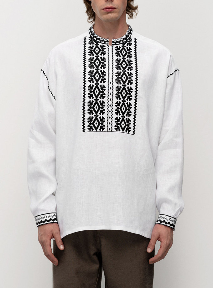 Біла чоловіча вишиванка з чорною вишивкою Kyivska ETNODIM (ETN_Kyivska)