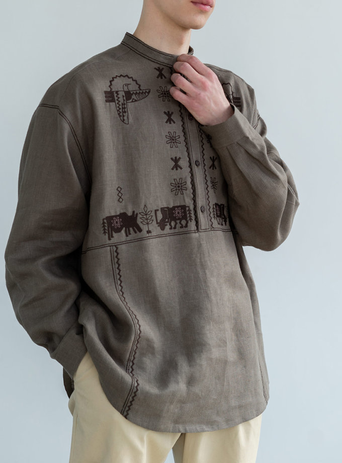 Лляна сорочка з вишивкою Adam Brown ETNODIM (ETN_Adam_Brown)