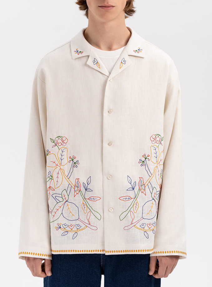 Світла сорочка з кольоровою вишивкою Глід ETNODIM (ETN_Glid)