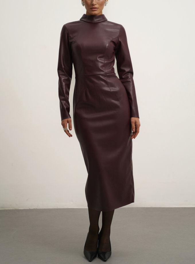 Сукня силуетна шкіряна бордова ROSCA (RSC_Leather-dress-001/2)