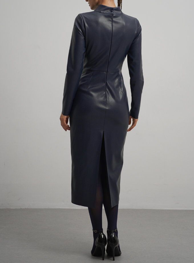 Сукня силуетна шкіряна синя ROSCA (RSC_Leather-dress-001/3)