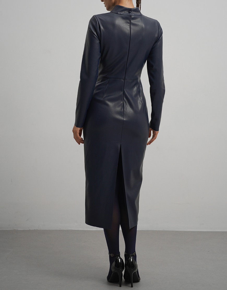 IMG_7726 3 Сукня силуетна шкіряна синя ROSCA (RSC_Leather-dress-001/3) - фото 2