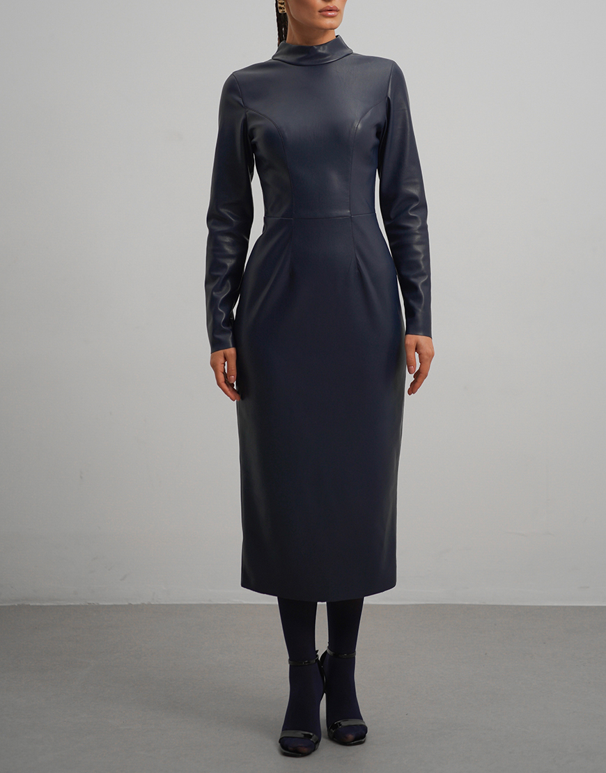 IMG_7727 3 Сукня силуетна шкіряна синя ROSCA (RSC_Leather-dress-001/3) - фото 3