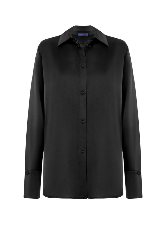 Блуза атласна чорна з топом ROSCA (RSC_BLOUSE-004/2)