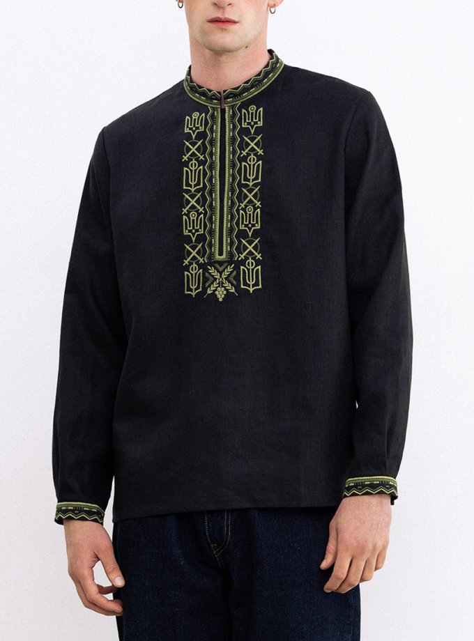 Чоловіча вишиванка з символами Київської Русі 988 Black ETNODIM (ETN_988 Black)