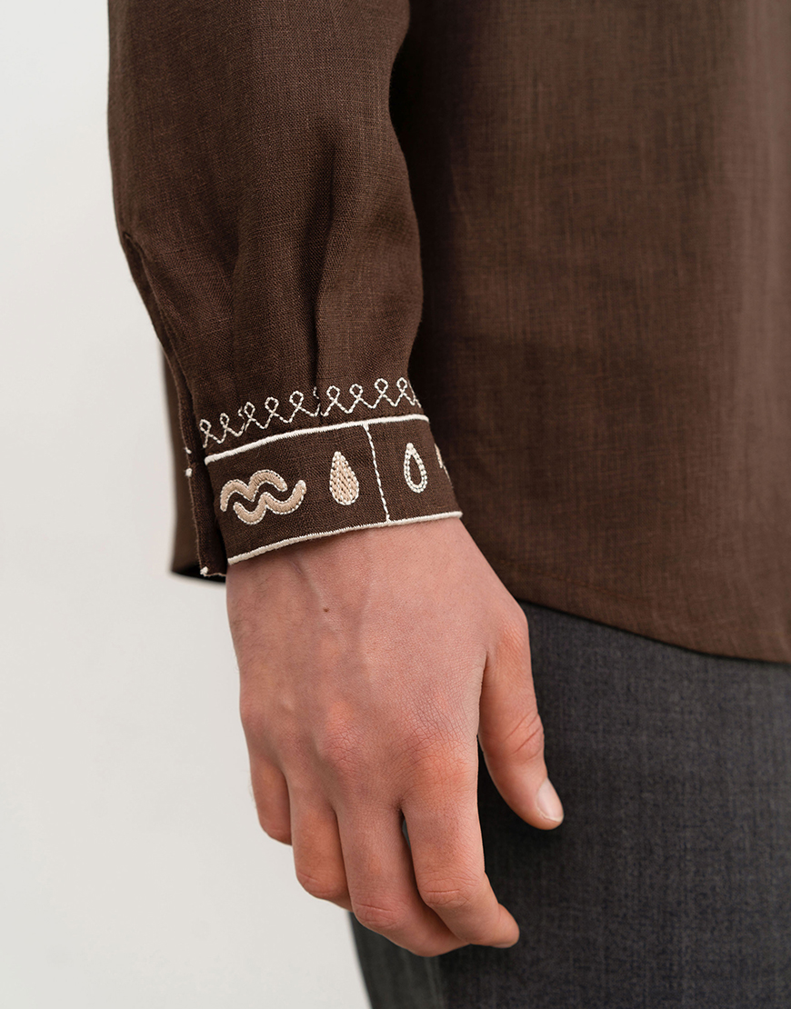 JfvfhHqGKafzgCPgMgrkydIWnoD2D19L4UQ87wA2 Чоловіча вишиванка коричневого кольору Кмин ETNODIM (ETN_kmyn) - фото 5