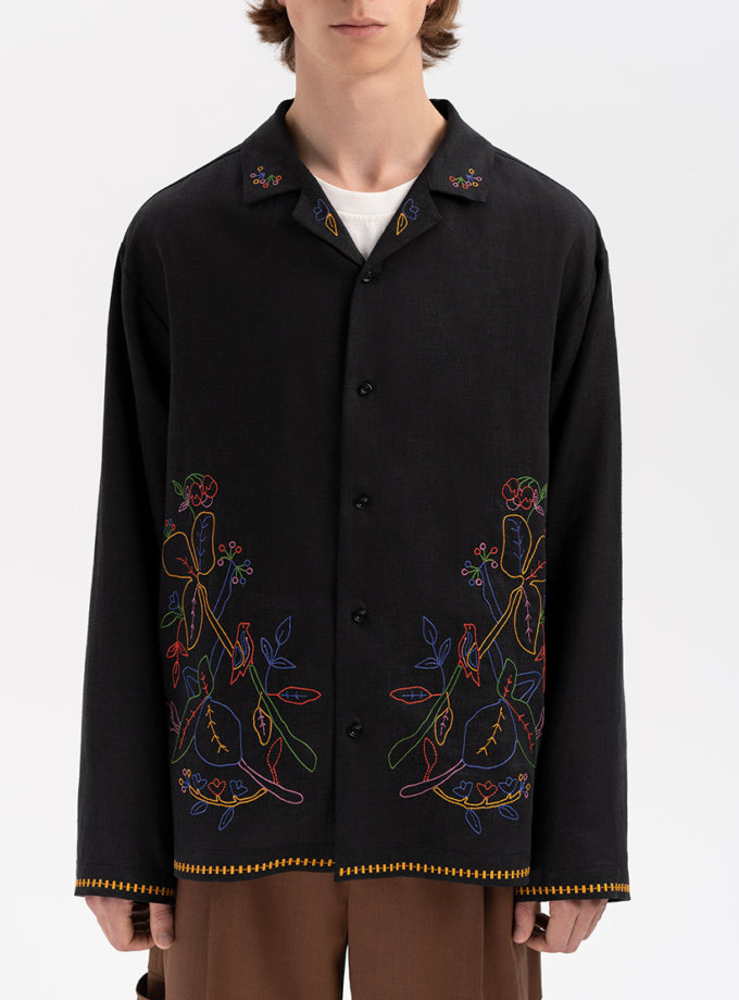 Темна сорочка з кольоровою вишивкою Глід ETNODIM (ETN_Glid_B)