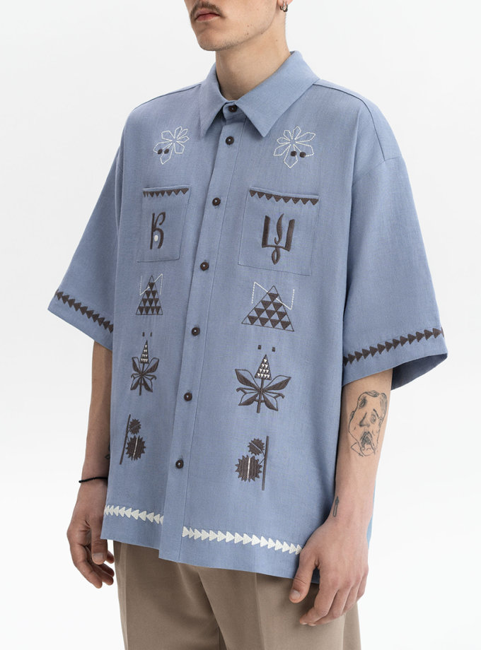 Лляна вишита сорочка блакитного кольору Кий ETNODIM (ETN_KIY)