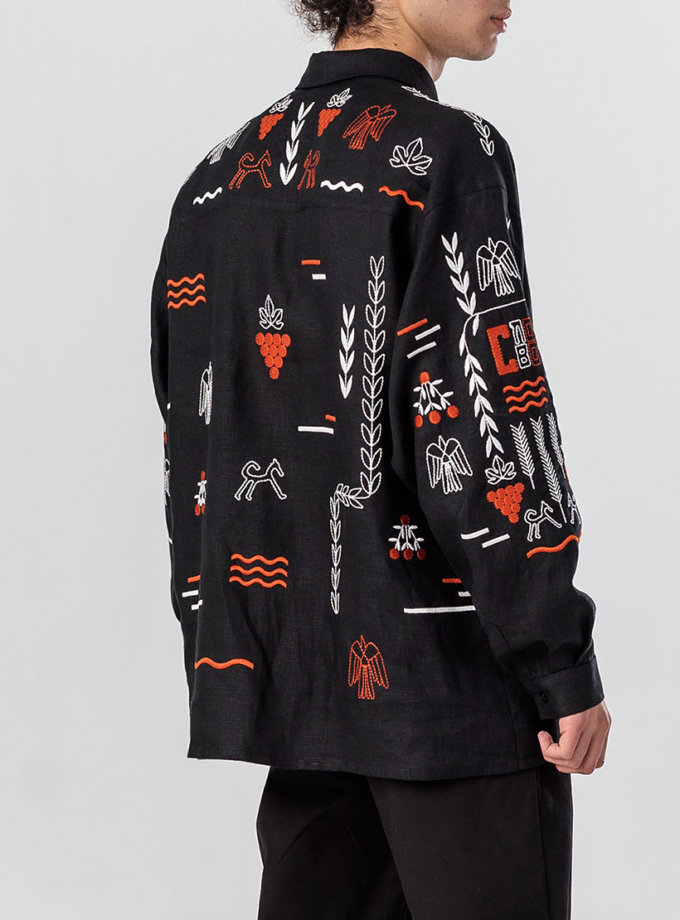 Лляна вишита сорочка чорного кольору Men's Slovo Black ETNODIM (ETN_MEN'S SLOVO BLACK)