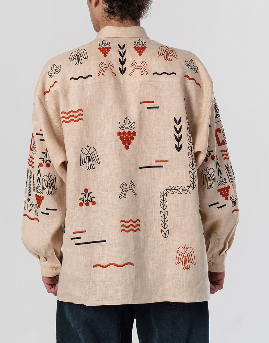 RMwabU4hNKDYjFiaLYg63QjqQZMQsof9MketYn1x (1) Лляна вишита сорочка бежевого кольору Men's Slovo ETNODIM (ETN_MENS SLOVO) - фото 5