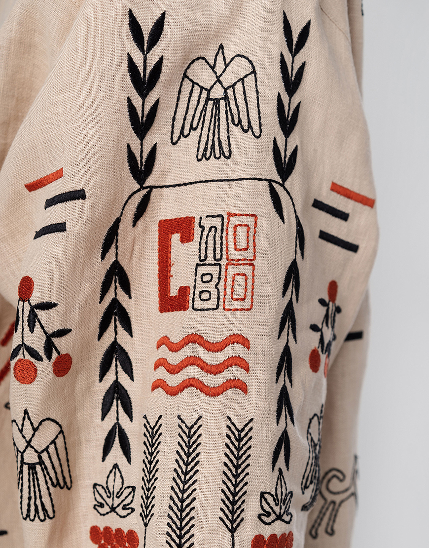 TOOYwp1ztfpffwka5x7bW0Dt5jqgF63FOBnidvyC (2) Лляна вишита сорочка бежевого кольору Men's Slovo ETNODIM (ETN_MENS SLOVO) - фото 6