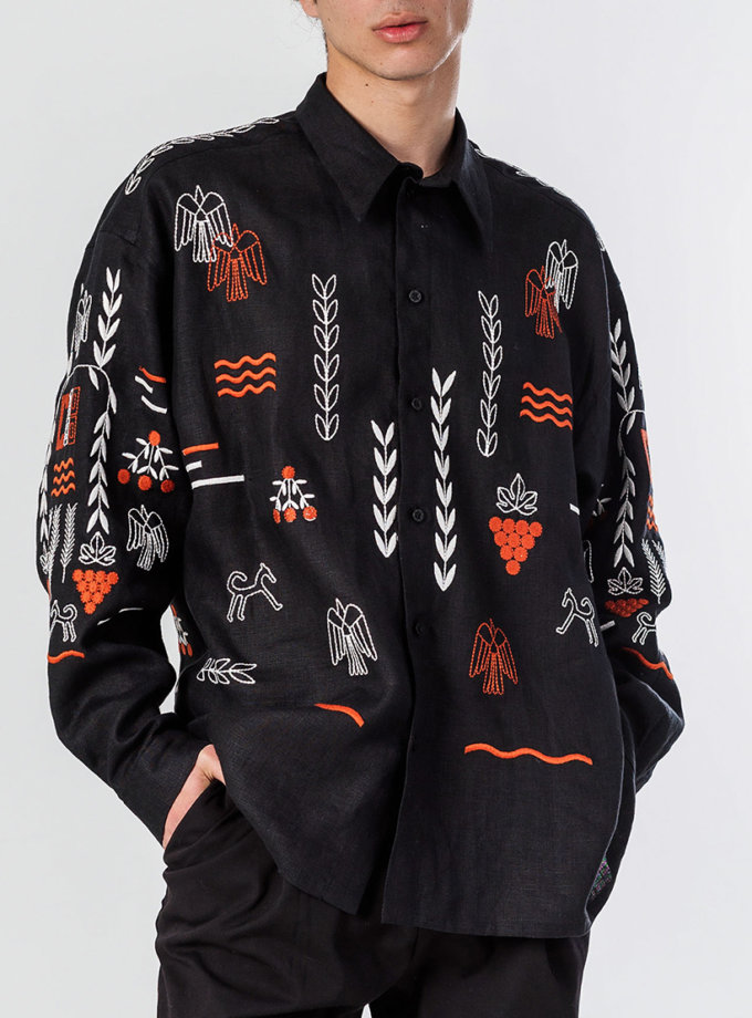 Лляна вишита сорочка чорного кольору Men's Slovo Black ETNODIM (ETN_MEN'S SLOVO BLACK)
