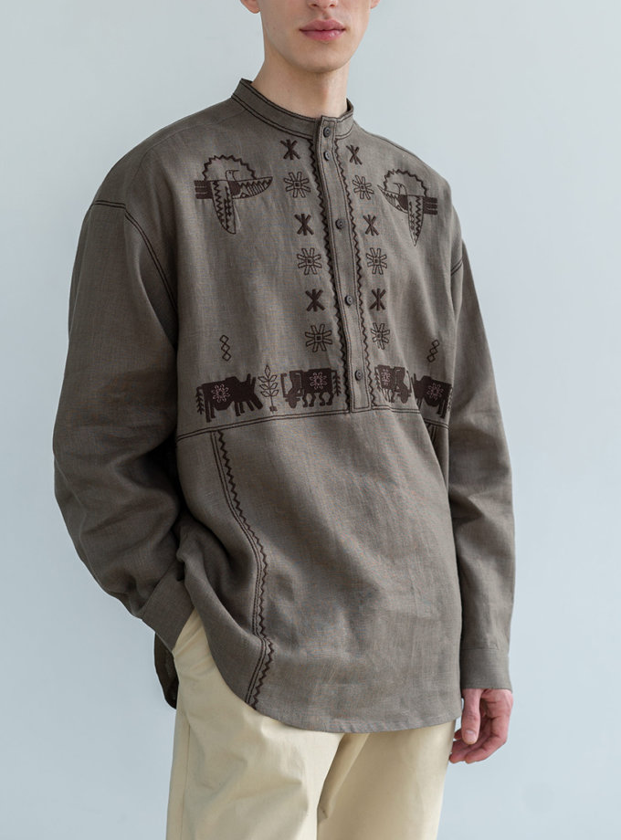 Лляна сорочка з вишивкою Adam Brown ETNODIM (ETN_Adam_Brown)