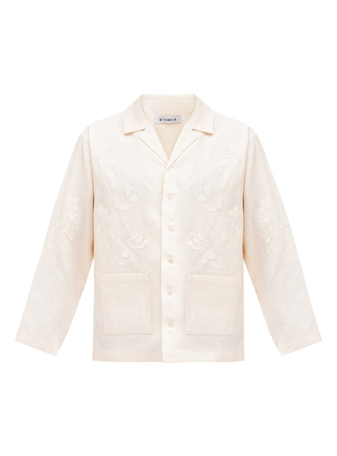 Сорочка кремового кольору з вишивкою в тон Буркун ETNODIM (ETN_Bukrun)