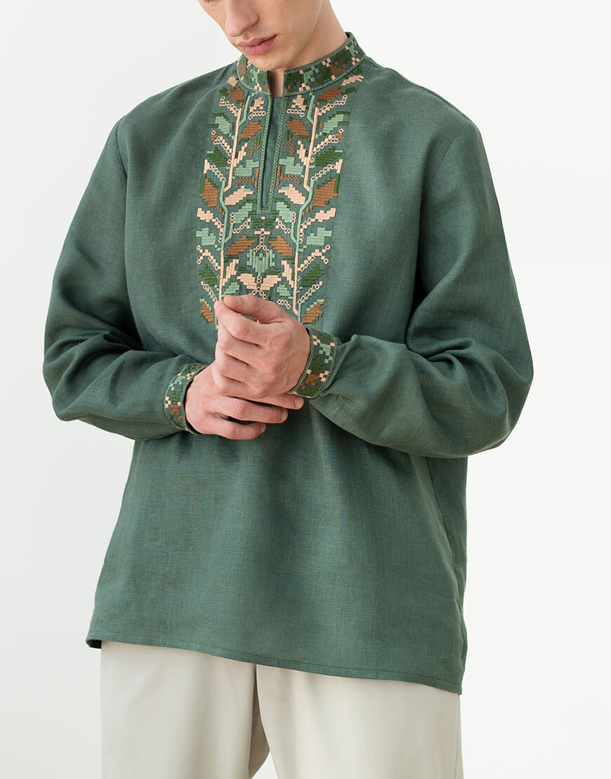 corqYxU4txUJVZGB0cPlcqiqoIMkkx8z5P5dI33R Чоловіча вишиванка з піксельним орнаментом дубового листя Velych ETNODIM (ETN_Velych) - фото 2