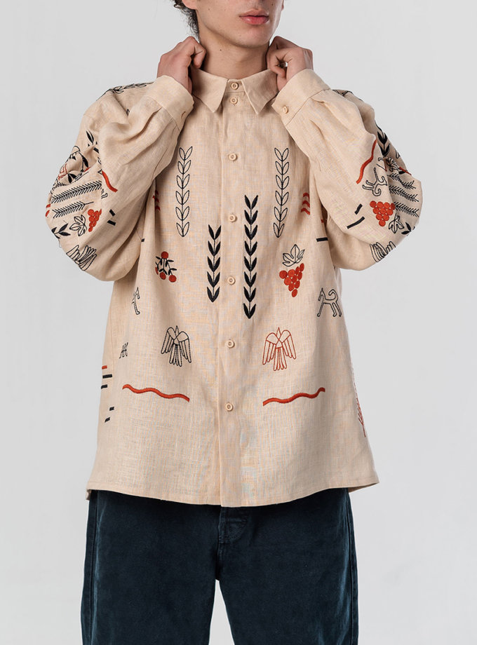 Лляна вишита сорочка бежевого кольору Men's Slovo ETNODIM (ETN_MENS SLOVO)