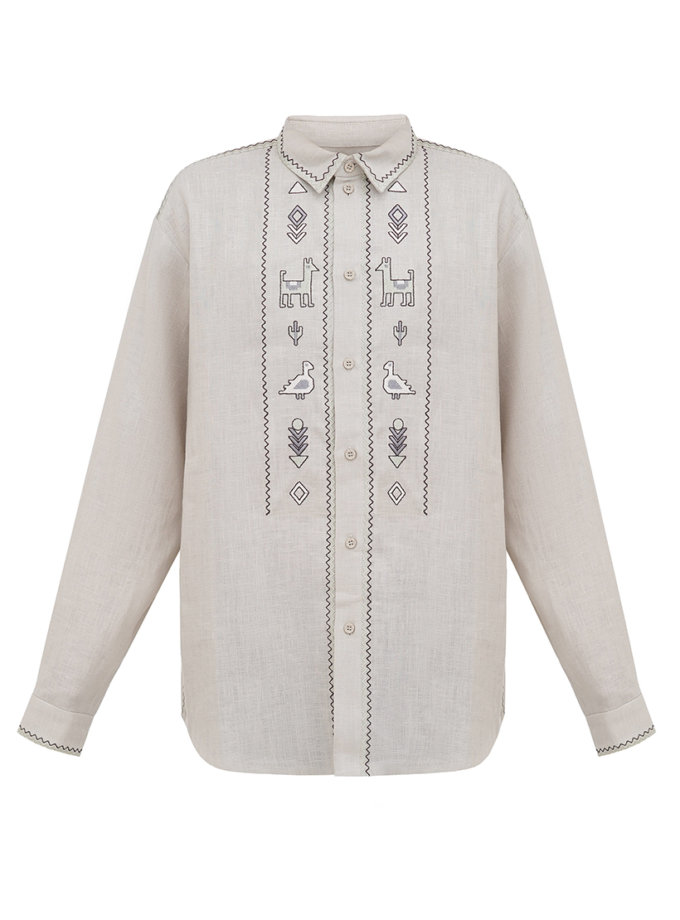 Лляна сорочка на ґудзиках з вишивкою Pastukh ETNODIM (ETN_Pastukh)
