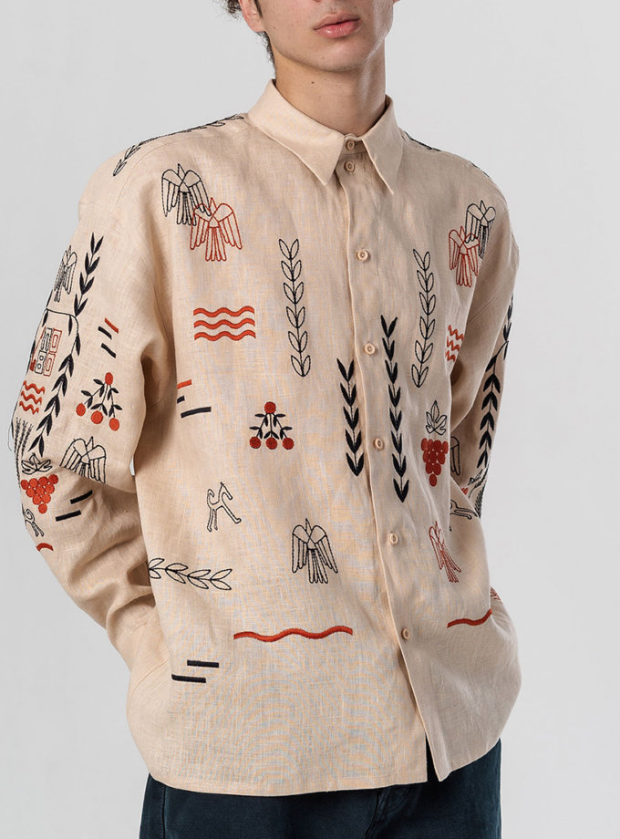 Лляна вишита сорочка бежевого кольору Men's Slovo ETNODIM (ETN_MENS SLOVO)