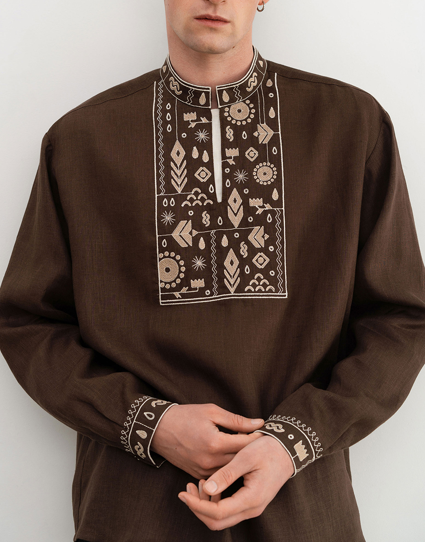 kcXn6Fc77m1n4ywZR9c546vuyNPZn5FKNv8XLVm4 Чоловіча вишиванка коричневого кольору Кмин ETNODIM (ETN_kmyn) - фото 4