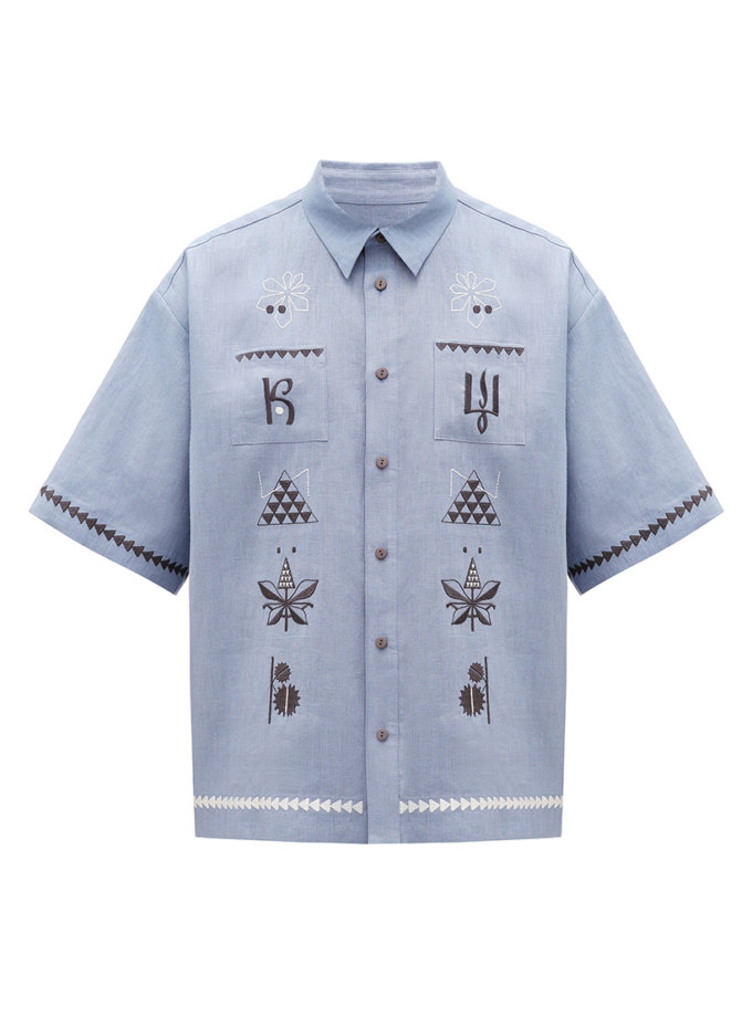 Лляна вишита сорочка блакитного кольору Кий ETNODIM (ETN_KIY)