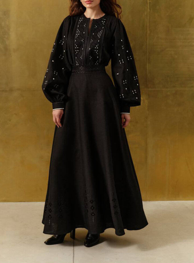 Чорна спідниця із монохромною вишивкою GUSAK DESIGN (GSK_ GSP_RI_25)