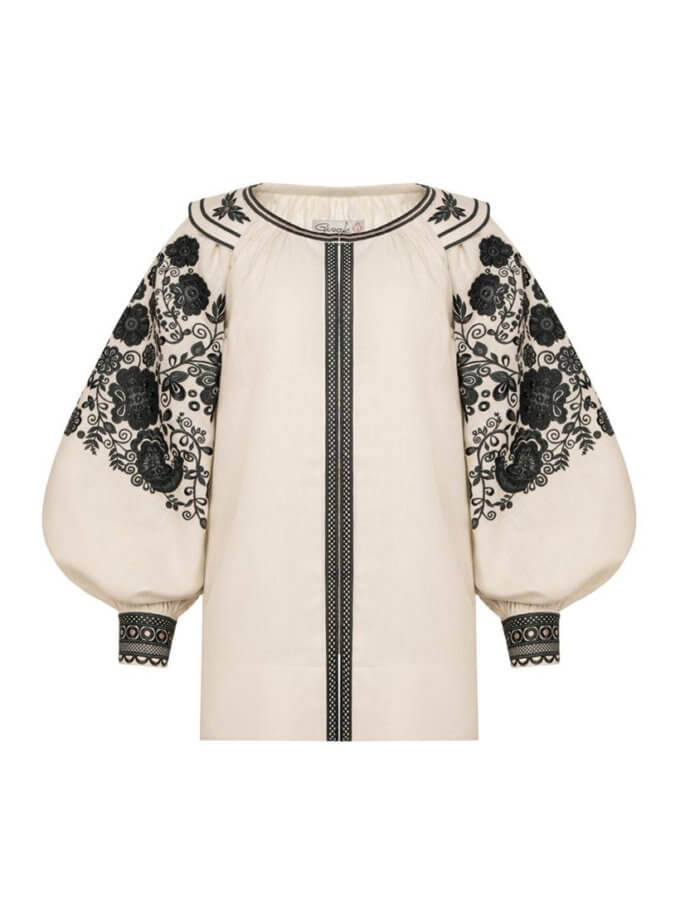 Молочна вишивана блуза оздоблена вишвикою GUSAK DESIGN (GSK_GBL_PI_25)
