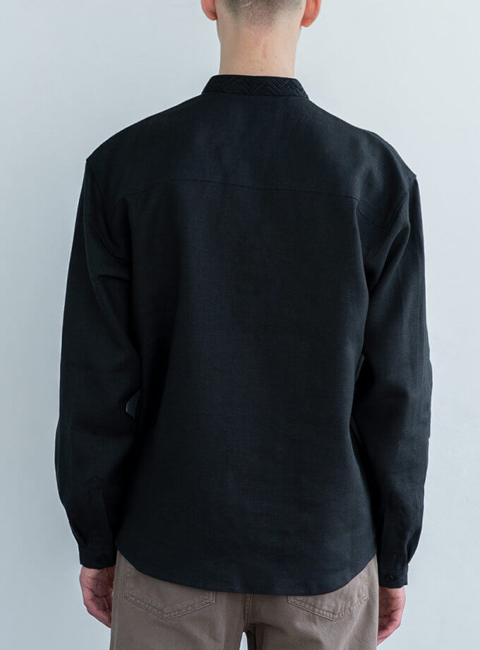 Чоловіча чорна вишиванка з орнаментом в тон Apollo Black ETNODIM (ETN_Apollo_Black)