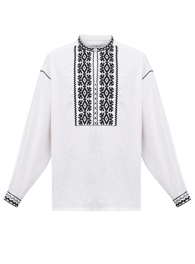 Біла чоловіча вишиванка з чорною вишивкою Kyivska ETNODIM (ETN_Kyivska)