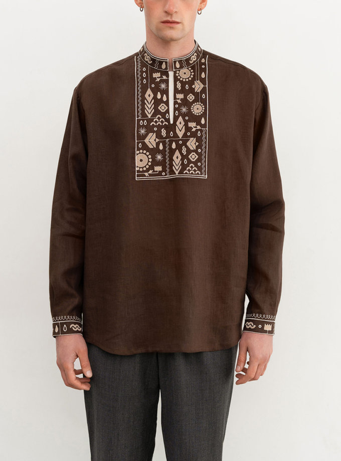 Чоловіча вишиванка коричневого кольору Кмин ETNODIM (ETN_kmyn)