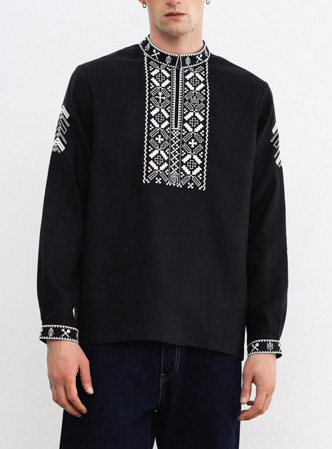 Чоловіча вишиванка з чорного льону Vidsich ETNODIM (ETN_Vidsich)