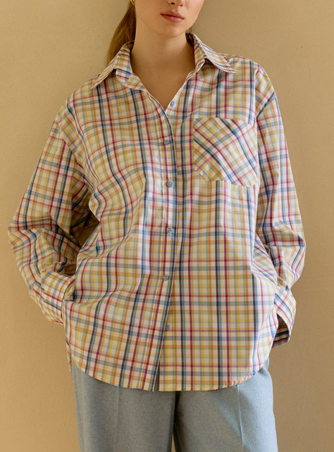 Сорочка в клітинку блакитно-жовта WKMF (WKMF_262_2)