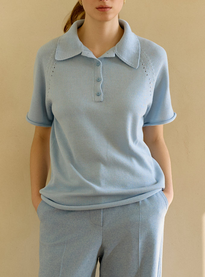 В'язаний светр-поло блакитний WKMF (WKMF_264_2)