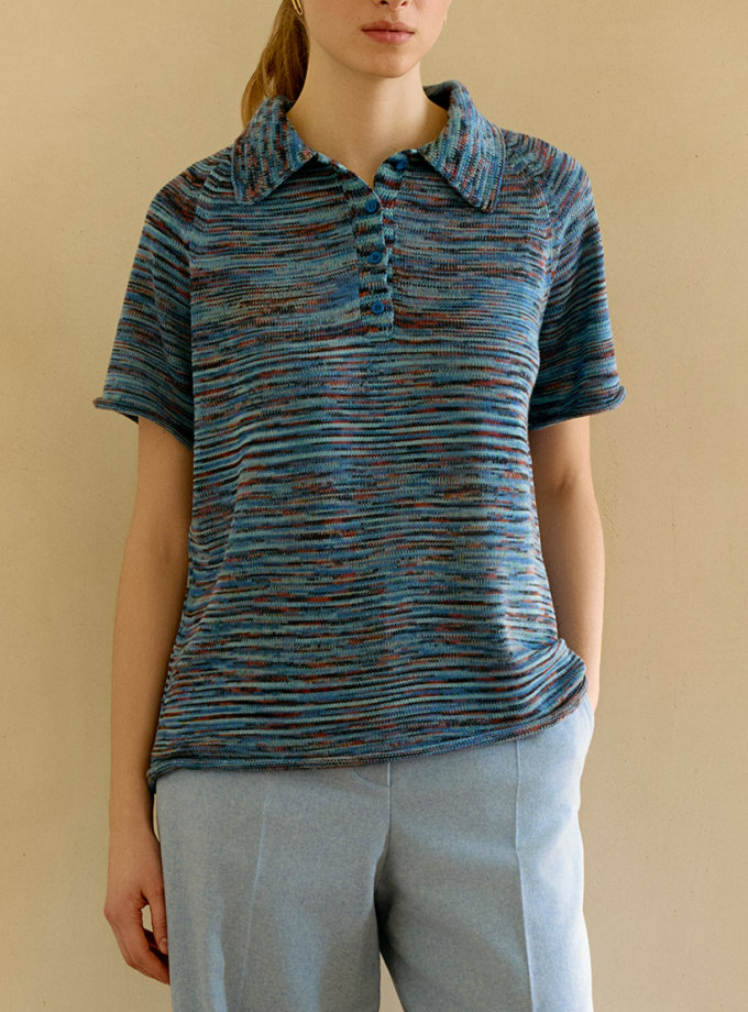 В'язаний светр-поло синьо-помаранчевий WKMF (WKMF_264_3)