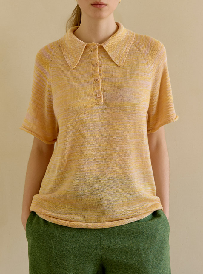 В'язаний светр-поло жовто-рожевий WKMF (WKMF_264_4)