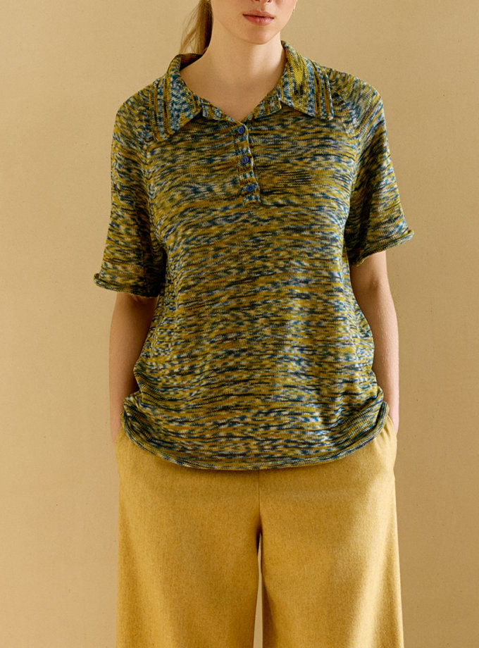 В'язаний светр-поло зелено-жовтий WKMF (WKMF_264_5) - фото 7