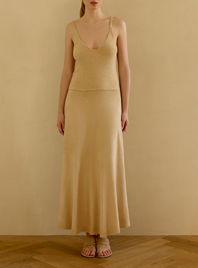 В'язана сукня максі бежева WKMF (WKMF_266_1)