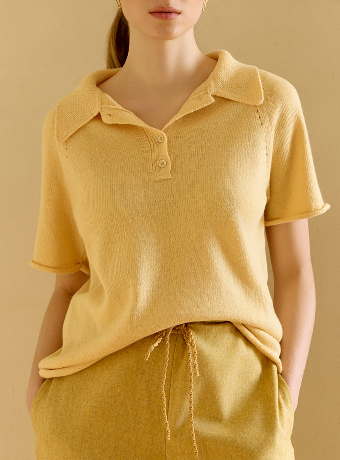 В'язаний светр-поло жовтий WKMF (WKMF_264_1)