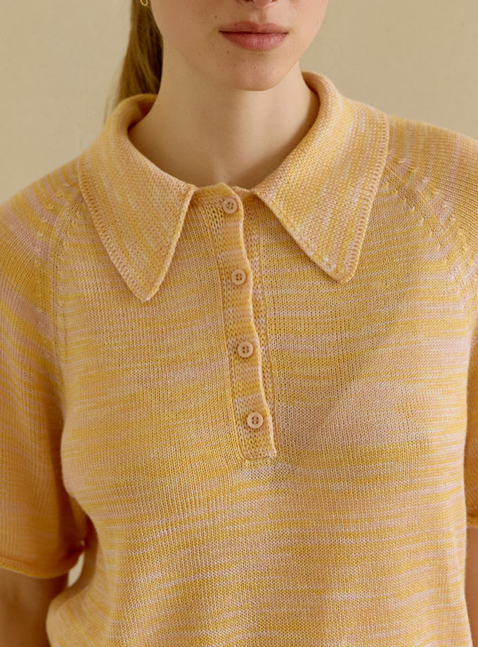 В'язаний светр-поло жовто-рожевий WKMF (WKMF_264_4)