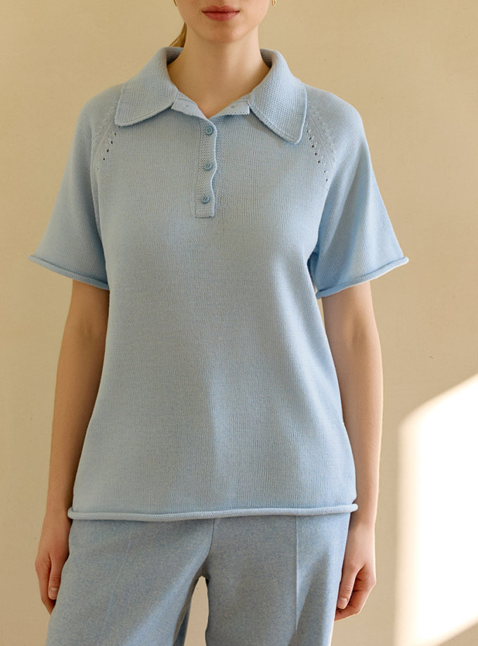 В'язаний светр-поло блакитний WKMF (WKMF_264_2)