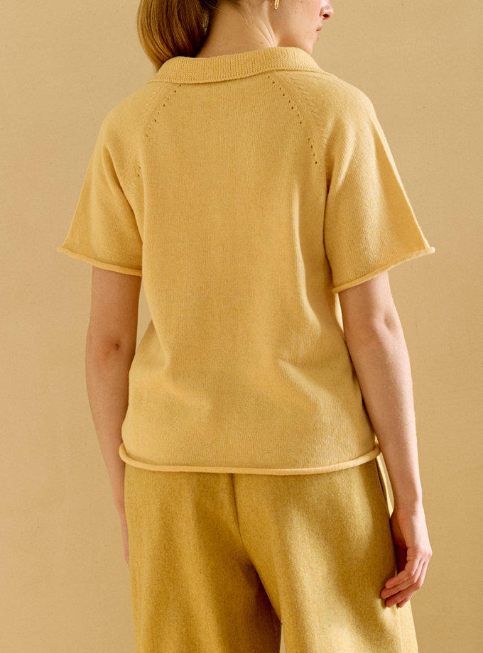 В'язаний светр-поло жовтий WKMF (WKMF_264_1)