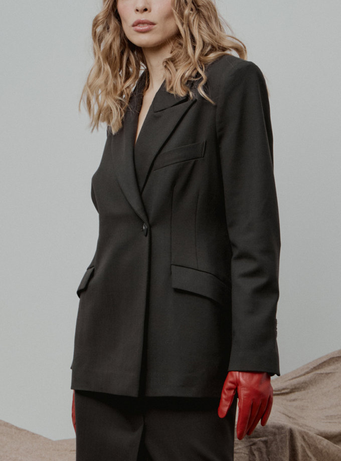 Чорний приталений двобортинй піджак SELERA (SLR_FFW25_22)